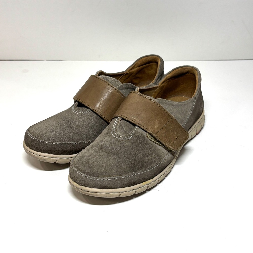Born Slip On Loafers Womens 7.5 Taupe Suede Leather Strap F28028 Minimalist Boho